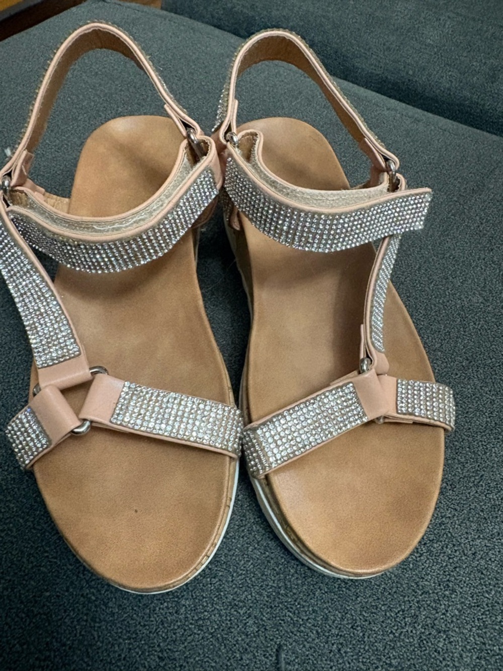 Crystal-Embellished Women's Slingback Sandals in Blush